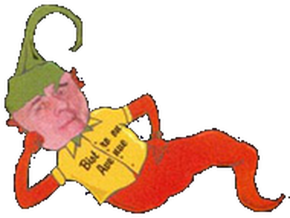 A cartoon pepper mascot with Louis's face, lounging